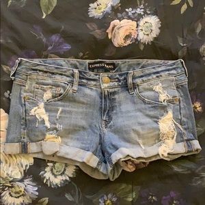 Express Low-Rise Distressed Denim Cuffed Shorts